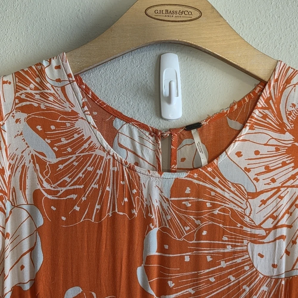 Free People First Kiss Tropical Floral Short Sleeves Boho Maxi Dress Sz S Flowy